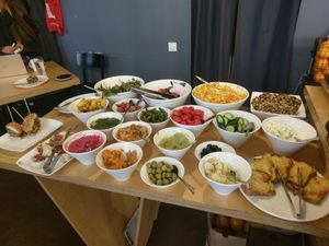 Buffet (most of the stuff here are vegan)  at MiiT in Riga