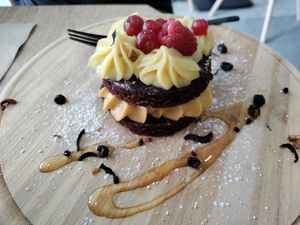 Delicious chocolate caramel cream at VíK - Vegan Venue in Bratislava