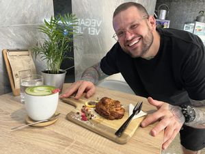 The owner saying Hi to all vegans! 🤩🥰  at VíK - Vegan Venue in Bratislava
