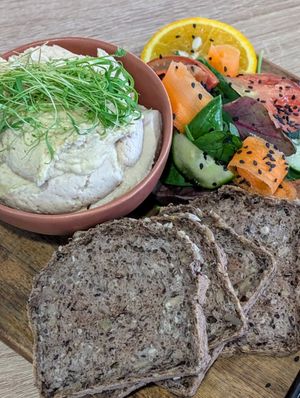 Hummus and gluten-free bread 😋 at VíK - Vegan Venue in Bratislava