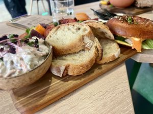 Homemade sourdough bread & pretzel bagels   at VíK - Vegan Venue in Bratislava