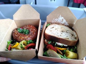 Bagel and sandwich at VíK - Vegan Venue in Bratislava