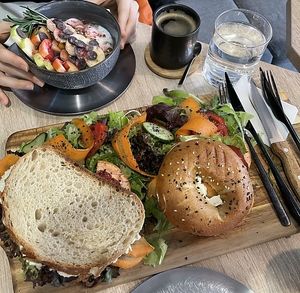 Sandwich, Bagel and Granola Bowl  at VíK - Vegan Venue in Bratislava
