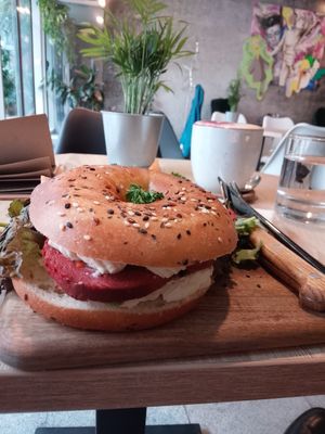 Bagel with seitan at VíK - Vegan Venue in Bratislava