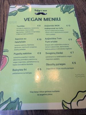 Vegan menu at Kefyro ūsai in Palanga