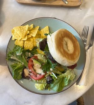 falafel bagel from the breakfast menu  at The British Book Café of David Morris  in Clermont-ferrand