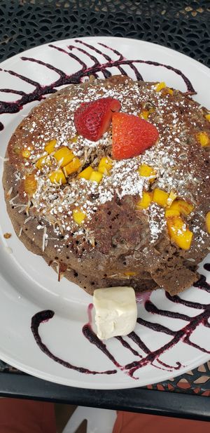 Mango coconut pancakes at Naked Cafe in Encinitas