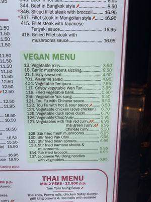 Vegan menu   at Great Asia in Lanzarote