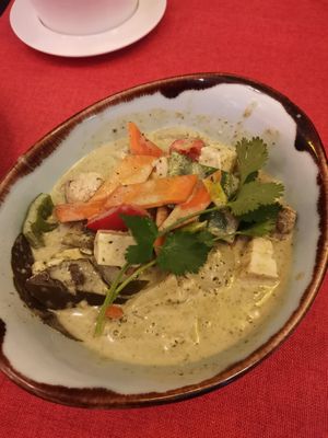 Thai green veg curry with added tofu at Great Asia in Lanzarote