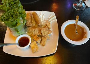 v-platter (tofu spring roll, fried tofu and fried spring rolls)  at Thai Rhapsody in Mill Creek