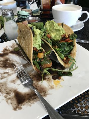The Tailgate Tacos made vegan-minus the feta  at Naked Cafe in San Diego