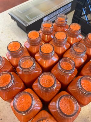 Cold pressed, fresh squeezed juices made in house daily at Ocean Beach People's Organic Foods Deli in San Diego