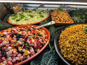 Rotating menu of delicious items in the salad case every day at Ocean Beach People's Organic Foods Deli in San Diego