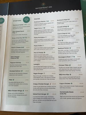 Menu August 2024  at The Waterfront Inn in Shanklin