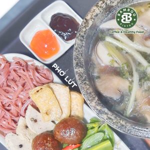 100% VEGAN VIETNAMESE HEALTY PHO, but the twist is: Vegan Herbal Brown Rice Pho HEALTHY - Stone Bowl. 
 at Bamboo Bistro in Ho Chi Minh City