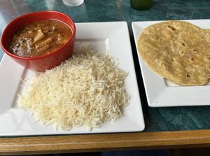 Aloo Mattar & a side of Paratha (only vegan bread option)  at Bombay Kitchen in Toledo