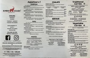 Menu  at Bombay Kitchen in Toledo