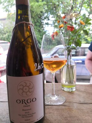 Orange Georgian wine for tasting. at Grain Culture in Ely