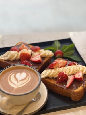 Nutella toast accompanied by mocha latte. at V Cafe  in Long Beach
