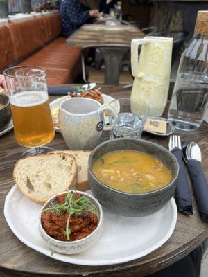 Vegan soup, sourdough bread, date pesto.   at Hvammsvík Hot Springs in Hvammsvik