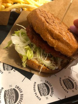 burger mostly veggies, bun was toasted on outside at Smash Burger in Koper