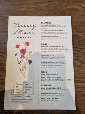 Seperate vegan menu upon request at Timmy Macs Bistro in Adare