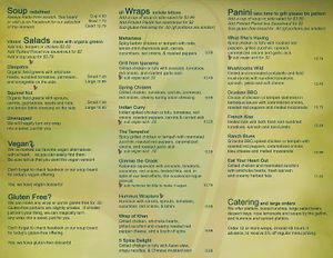 Menu at Pangea in Ashland