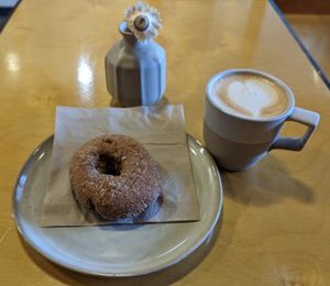 cinnamon sugar Delicious Donut and chai tea at Exquisite Creatures Coffee in Portland