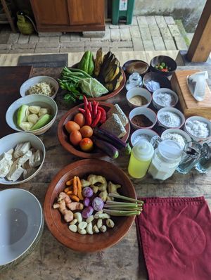 The ingredients table at Anandinii Organic Garden & Kitchen in Sidemen