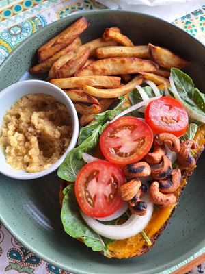 Topped toast at Anandinii Organic Garden & Kitchen in Sidemen