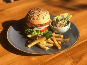 Chickpea Burger at Anandinii Organic Garden & Kitchen in Sidemen