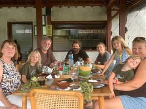 Enjoying a wonderful lunch at Anandinii Vegan Restaurant at Anandinii Organic Garden & Kitchen in Sidemen