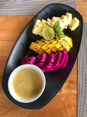 Fruit platter at Anandinii Organic Garden & Kitchen in Sidemen