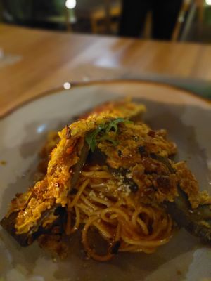 Crispy Eggplant Spaghetti   at Anandinii Organic Garden & Kitchen in Sidemen