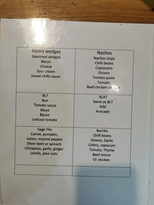 The vege filo is vegan. The burrito can be asked dairy free and vege at Rivers Cafe in Murchison