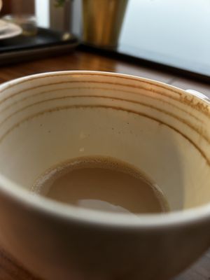 Almost finished but really nicely foamed oat capocino  at BUD - Flocafe in Budapest