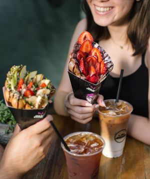 Vegan, vegetarian sweet savory waffle options  at Bubble Munch in Istanbul