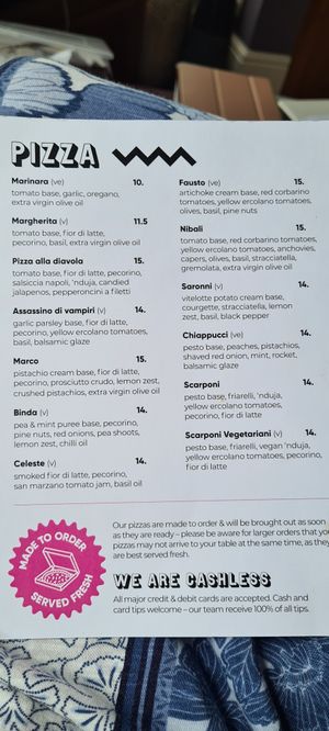 Current menu  at Il Pirata Pizzata in Shipley