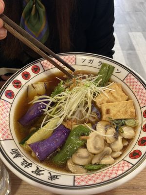 Different vegan ramen with soy broth   at Buga Ramen in Sevilla