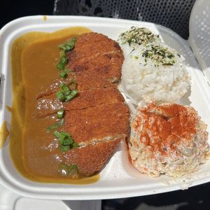 katsu curry with mac salad  at Lucky Catsu - Take Out Kitchen in Los Angeles
