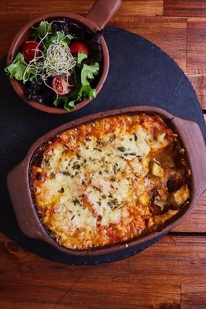 Lasagna with vegetables (vegan option!) at Veggie Pizza in Lima