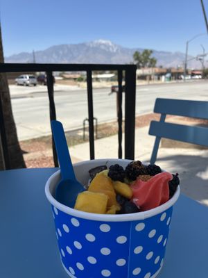 Yogurt with a view of Mt. San Jacinto    at Lizzy's Premium Frozen Yogurt in Desert Hot Springs