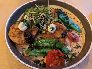 Brezen knödel mit Rahmpilzen at Virtshaus in Ulm