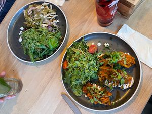 Sausage salad and carrot salmon at Virtshaus in Ulm