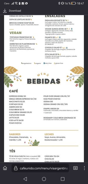 Menu Part 2 at Cafe Unido - Via Argentina in Panama City