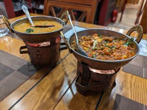 Two vegan curries - mixed vegetable curry and fried dal at Bombay Brau - Bifc Mall Busan in Busan