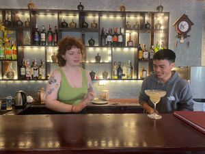 guest makes cocktail at Village Pub & Cafe in Lao Cai