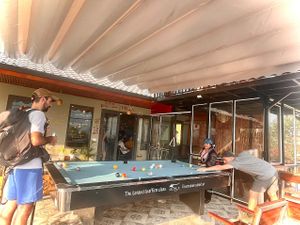 playing billiard at Village Pub & Cafe in Lao Cai
