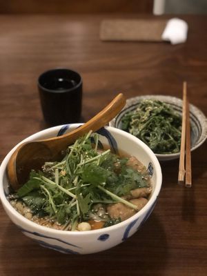 Udon and stirfried greens (cold) with sesame paste at Hoshina 穗科 - Da'an District in Taipei