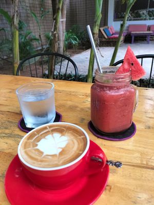Coffee and watermelon smoothie at Ground Zero Martial Arts and Yoga Cafe in Siem Reap